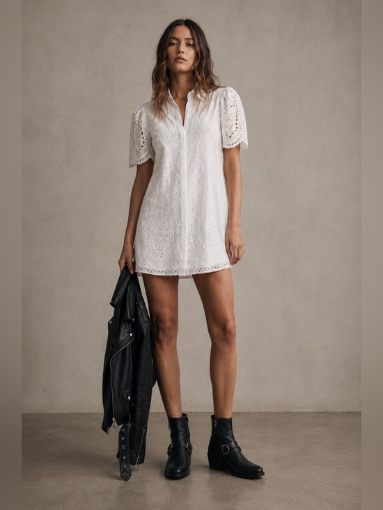 All Saints Dresses & Skirts - ALLSAINTS Cecee White Eyelet Mini Shirt Dress US 2 UK 6 EU 34